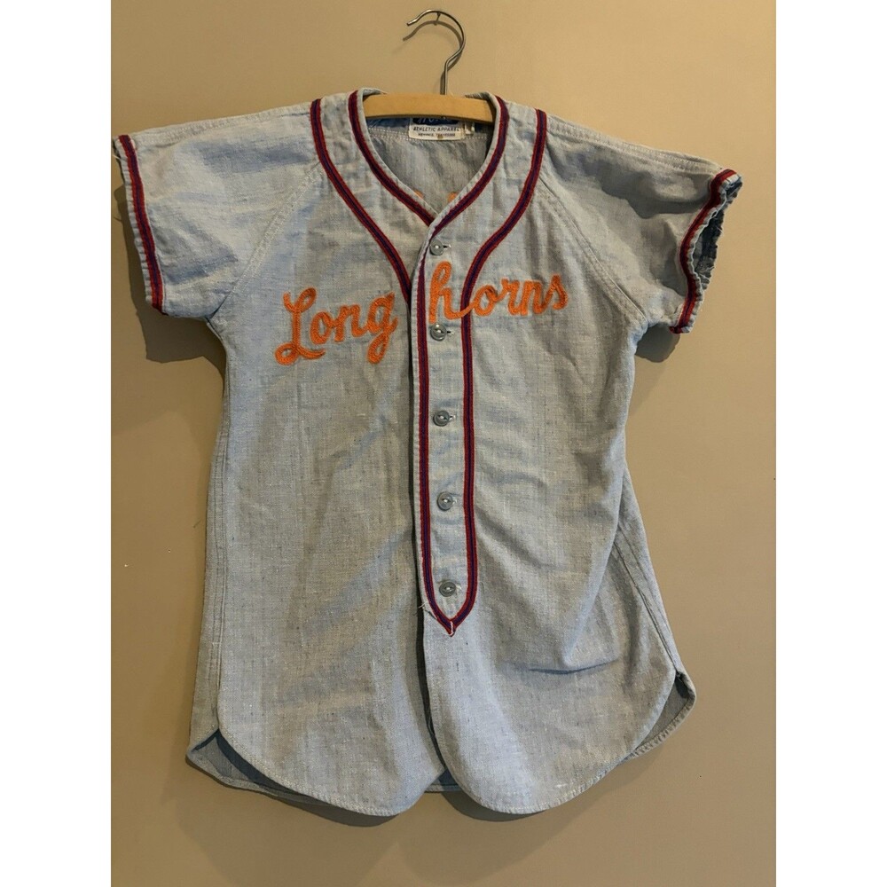 Vintage YMCA Longhorns Cotton Baseball Jersey Howe Athletic Apparel Size Boys XL